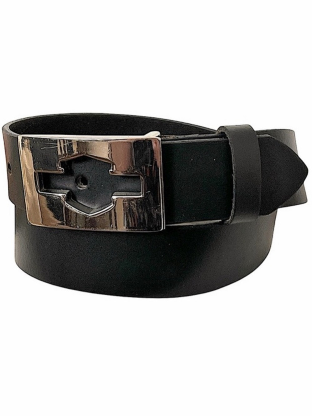 Harley Davidson Vintage Black leather Belt Bar Shield Cutout iconic Logo Buckle - Picture 1 of 5